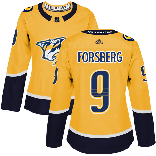 Adidas Nashville Predators 9 Filip Forsberg Yellow Home Authentic Women Stitched NHL Jersey